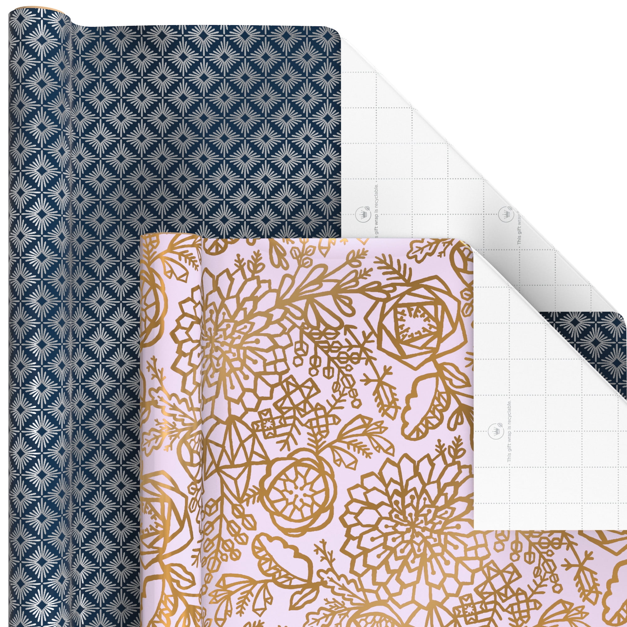 Hallmark 6-Pack Assorted Wrapping Paper Roll Bundle (White and Silver Stripes, Mint Green, Gold Hearts and Flowers) for Weddings, Bridal Showers, Birthdays, 180 Sq. Ft. Total