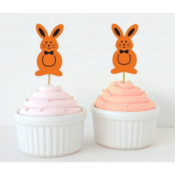 Darling Souvenir, Orange Easter Bunny Rabbit Cupcake Toppers Dessert Decoration Cupcake Toppers - Pack Of 20