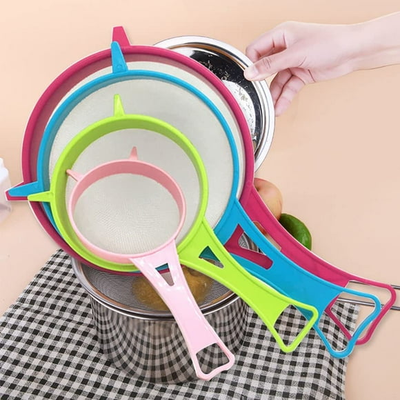 Tatum88 4 Pack Fine Mesh Multi-Function Kitchen Strainer with Plastic Handle for Flour Quinoa Tea Kitchen Gadget and Cooking Prep (4 Pcs)