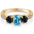 thumbnail image 3 of Gem Stone King 2.50 Ct Oval Swiss Blue Topaz Black Sapphire 18K Yellow Gold Plated Silver Ring (Size 6), 3 of 6
