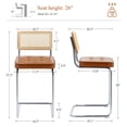 thumbnail image 4 of Zesthouse 26″ Natural Rattan Counter Stools Set of 4, Mid Century Modern Bar Stools with Cane Back & Chrome Legs, Cantilevered Design, Upholstered Faux Leather Barstools for Kitchen Island, Brown, 4 of 10