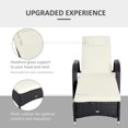 thumbnail image 4 of Chaise Longue en Rotin PE Blanc Café Foncé et Crème avec Dossier Réglable / Chaise Longue de Patio Extérieure avec Coussin et Roues - Parfaite pour Jardins et Piscines, 4 of 7
