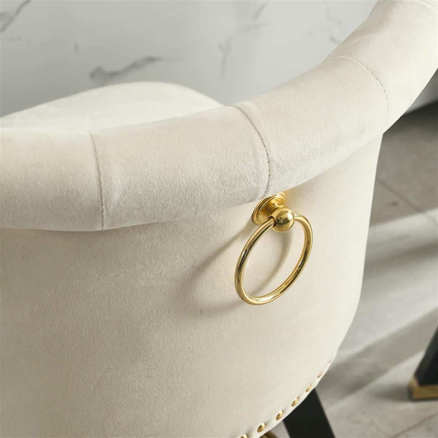 Demi Bonn 35" Counter Height Bar Stools Set of 2, Velvet Swivel Barstools with Back Pull Loop Detachable, Kitchen Island Countertop Chairs for Dining Room, Beige