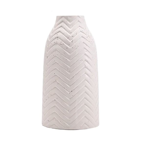 Vintage White Ceramic Vase Wave Pattern Tabletop Flower Arrangement Home Decor