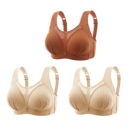 Crunowin Women s Plus Size Bra 3 Pack  Behind Buckle Breathable Lingerie Wire Free Comfort Solid Color Everyday Underwear Coffee XXXL