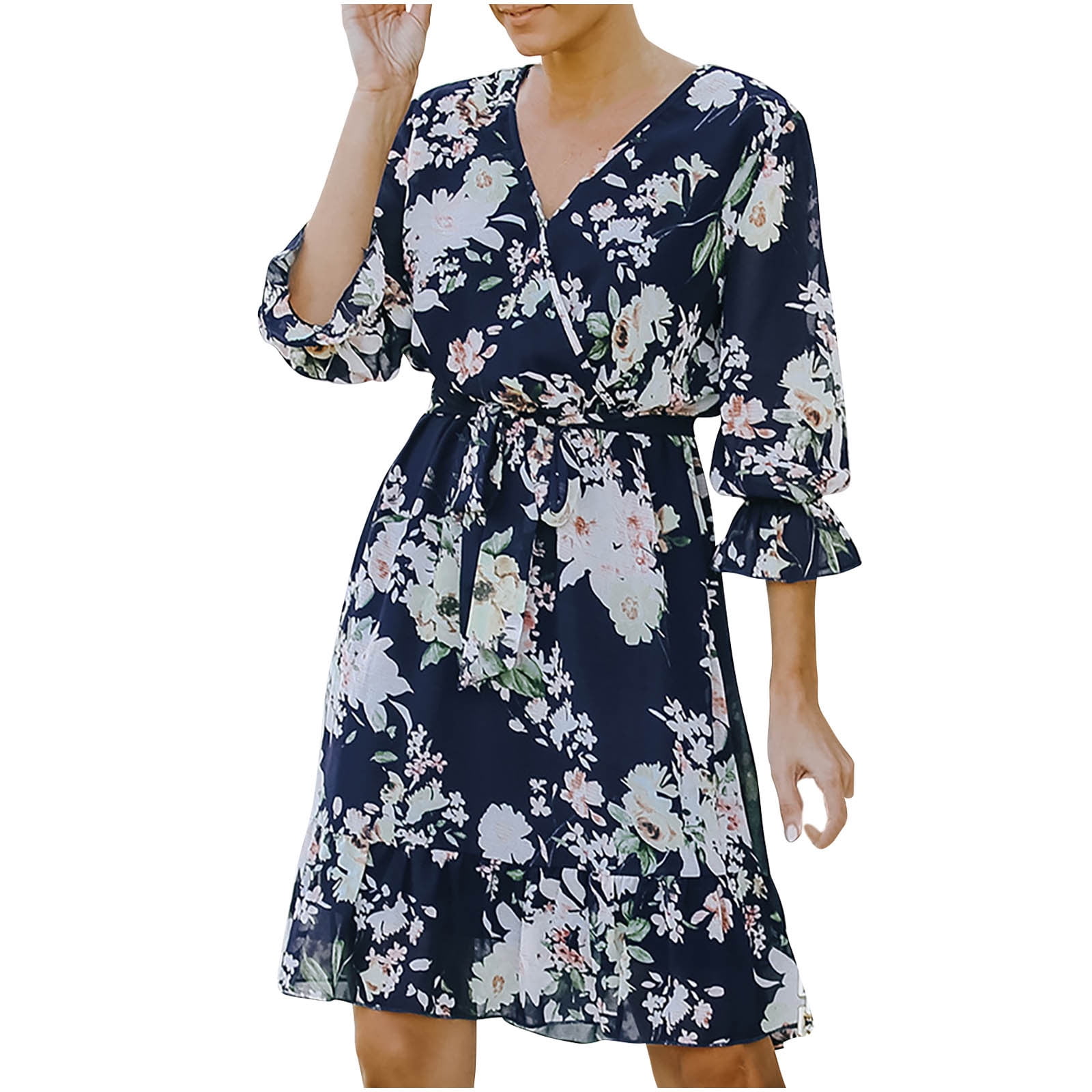 JURANMO Women Going Out Mini Beach Dress Deep V Neck Short Sleeve