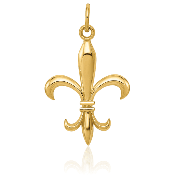 ICE CARATS 10K Solid Yellow Gold Large Fleur De Lis Pendant Necklace - 30mm 1.2 inch - Polished Women's