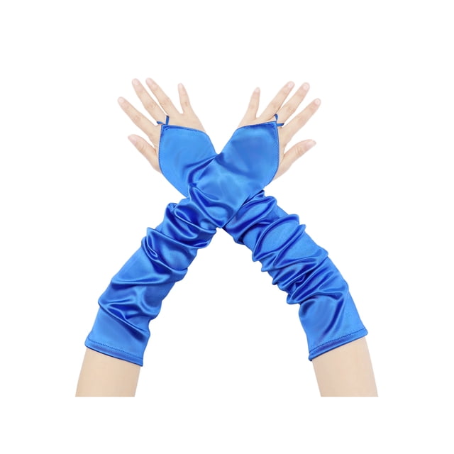 Guantes de satén largos hasta el codo sin dedos para mujer INSPIRE CHIC de los años 1920 con bucle para el dedo, talla única, azul