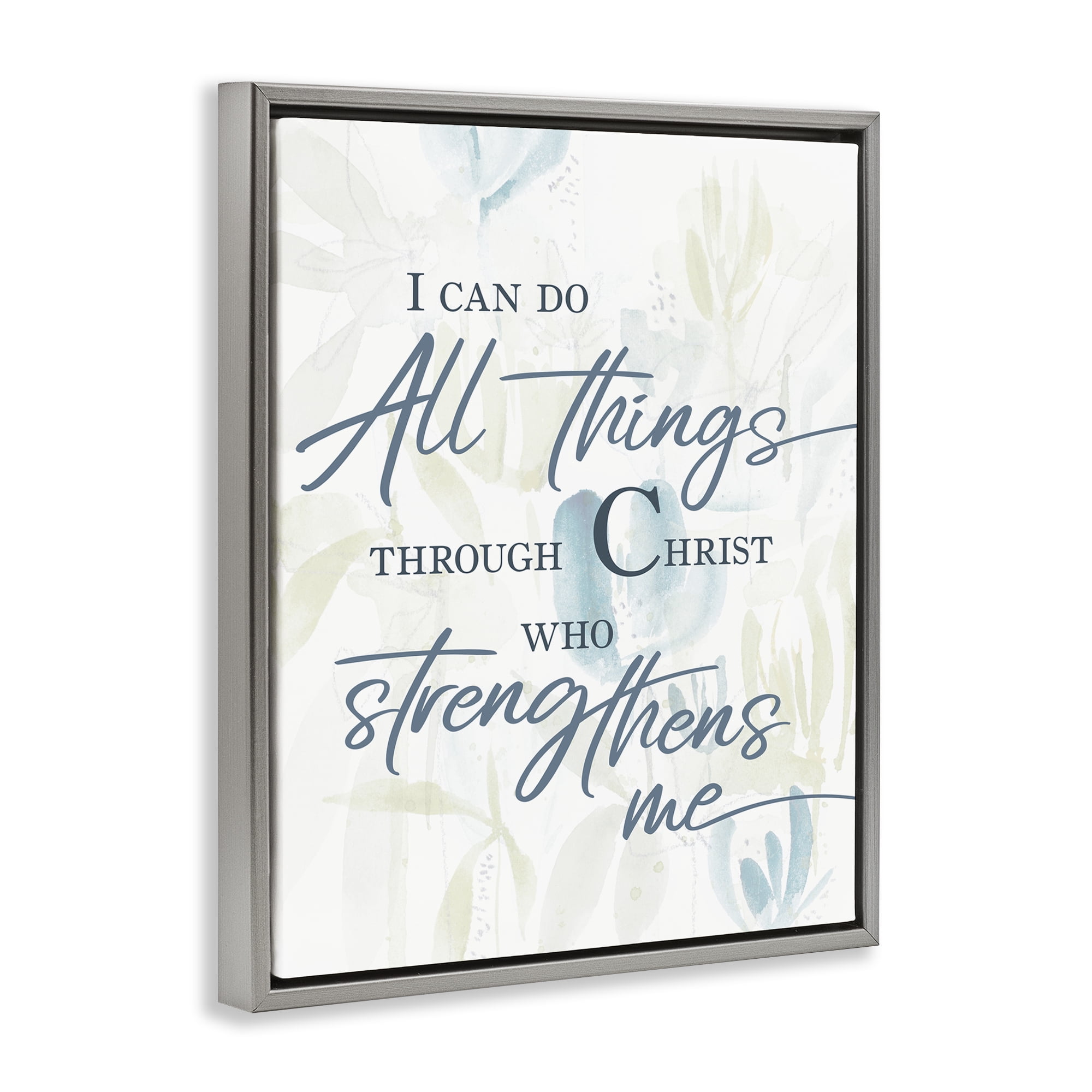 Stupell Industries All Things Through Christ Gray Framed Floater Canvas Wall Art, design by Krinlox