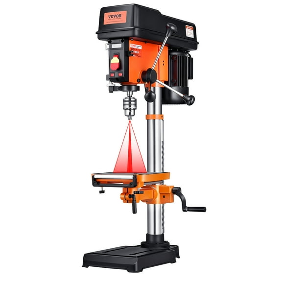 VEVOR 12 in Benchtop Drill Press, 5 Amp 120V, Variable Speed Cast Iron Bench Drill Press, 12 in Swing Distance 0-45° Tiltling Worktable with Laser Work Light, Tabletop Drilling Machine