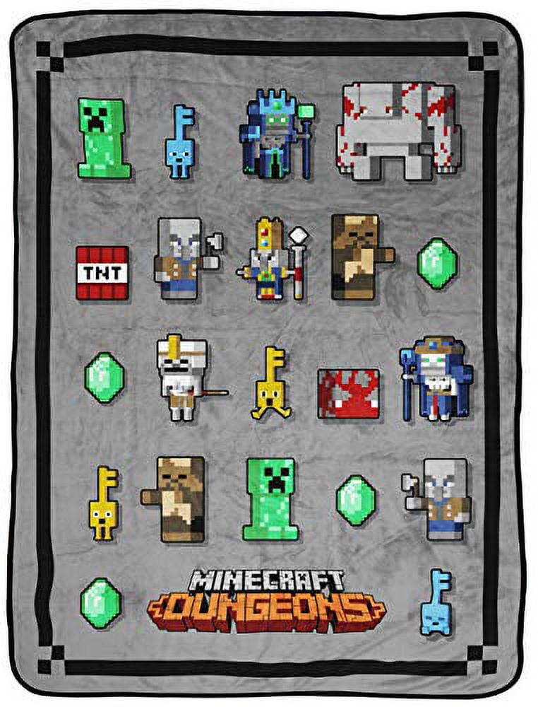 Minecraft 833279 46 x 60 in. Minecraft Dungeon Mobs Fleece Throw Blanket, Gray