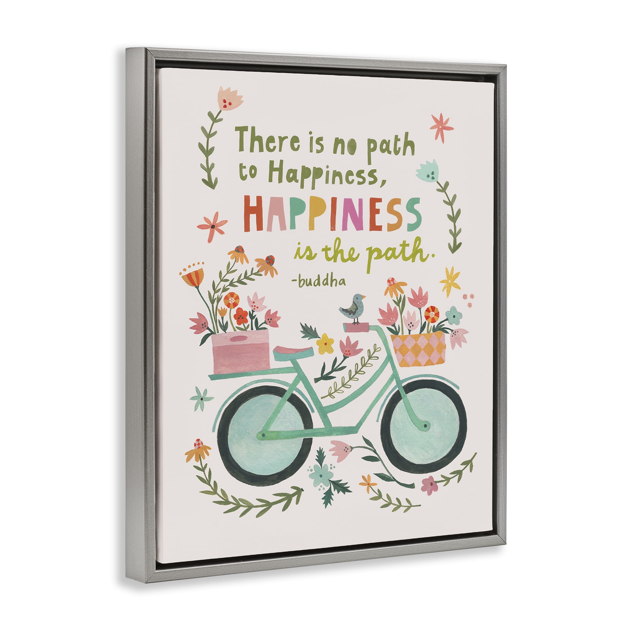 Stupell Industries Happiness Is The Path Transportation Painting Gray Floater Framed Canvas Art Print Wall Art, 17 x 21