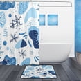 thumbnail image 2 of Bath Curtain & Non-Slip Bath Mat Set 12-Grommet Shower Curtain Memory Foam Bath Rug Cartoon Snowflakes and Shapes, 2 of 8