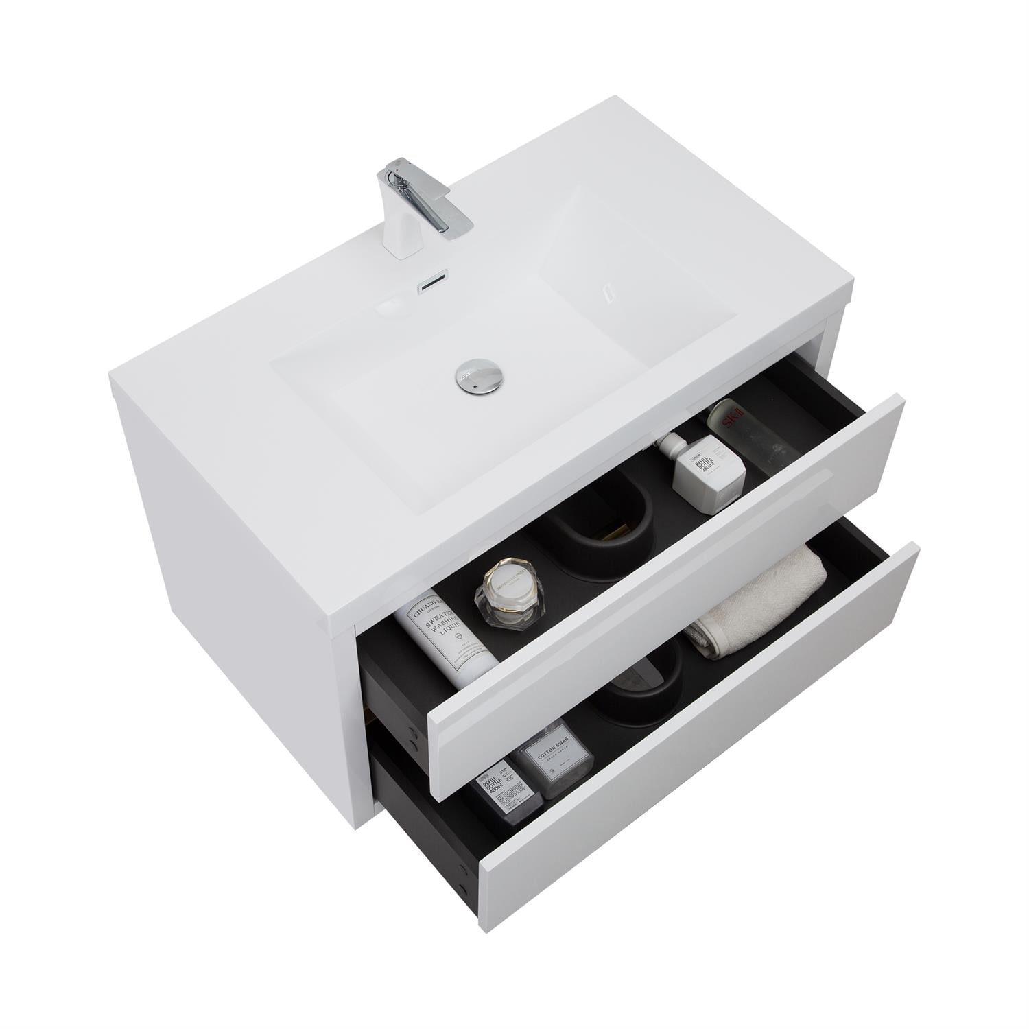 Demi Bonn 35" Wall-Mounted Bathroom Vanity with Sink, Stone Resin Countertop and 2 Soft Close Drawers, Faucets and Drains Not Included, White