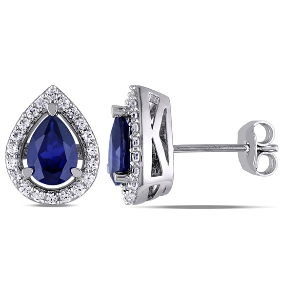 Everly Women's 2 3/4ct TGW Created Blue and White Sapphire Sterling Silver Teardrop Earrings
