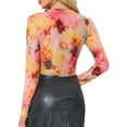thumbnail image 3 of INSPIRE CHIC Women's Mesh Crop Top Crew Neck Long Sleeve Tie Dye See Through Shirt Sheer Fashion Blouse Top S Multicolor Orange, 3 of 5