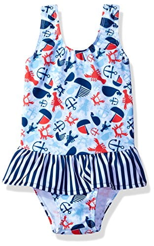 Serena Contrast Swimsuit with Ruffle Skirt Flap Happy Girls UPF 50