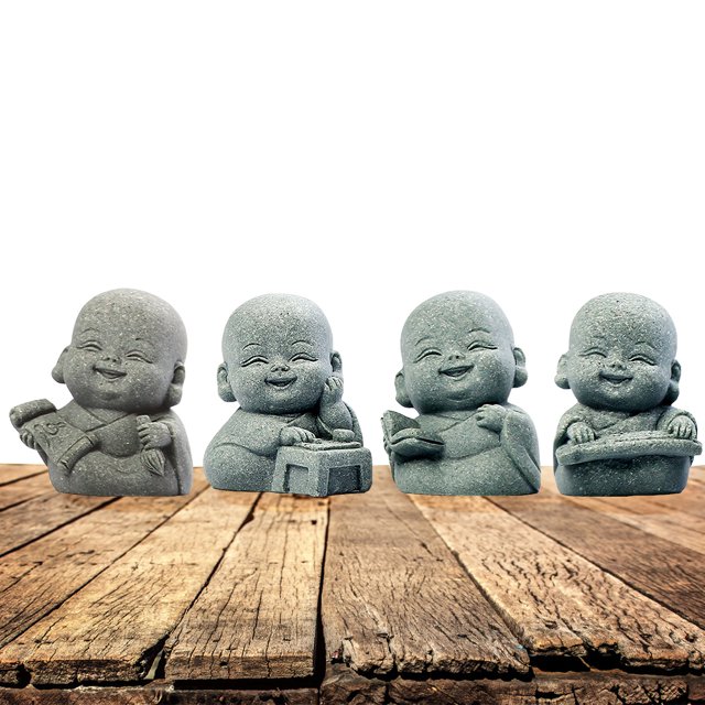 Estatua Buda Escultura Monje 4 Uds. Bonita para Pecera Coche Oficina en Casa