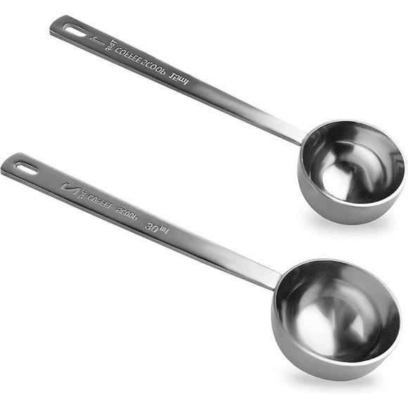 shiyou-2 Pack Coffee Scoop, Tablespoon measure spoon contains 1 tablespoon (15ml) and 2 tablespoons (30ml), Stainless steel long handle coffee spoon silver