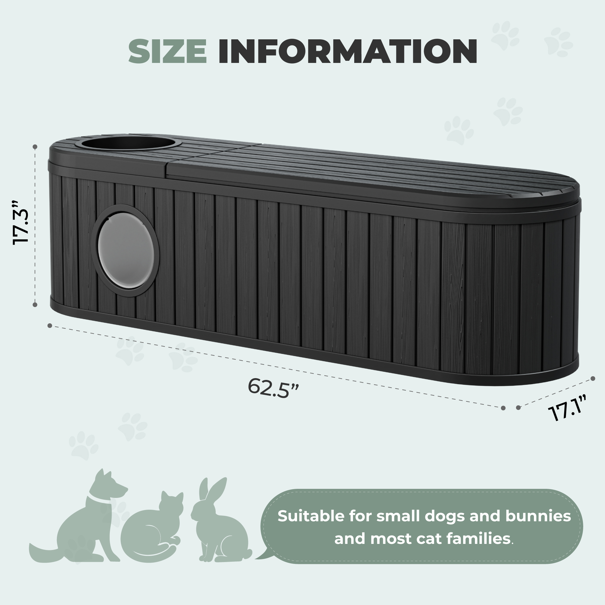 LHBcraft Cat Litter Box Enclosure,HDPE Cat Cabinet with Round Lift-Up Door,Hidden Cat Litter Box Furniture for Bedroom and Living Room,Black