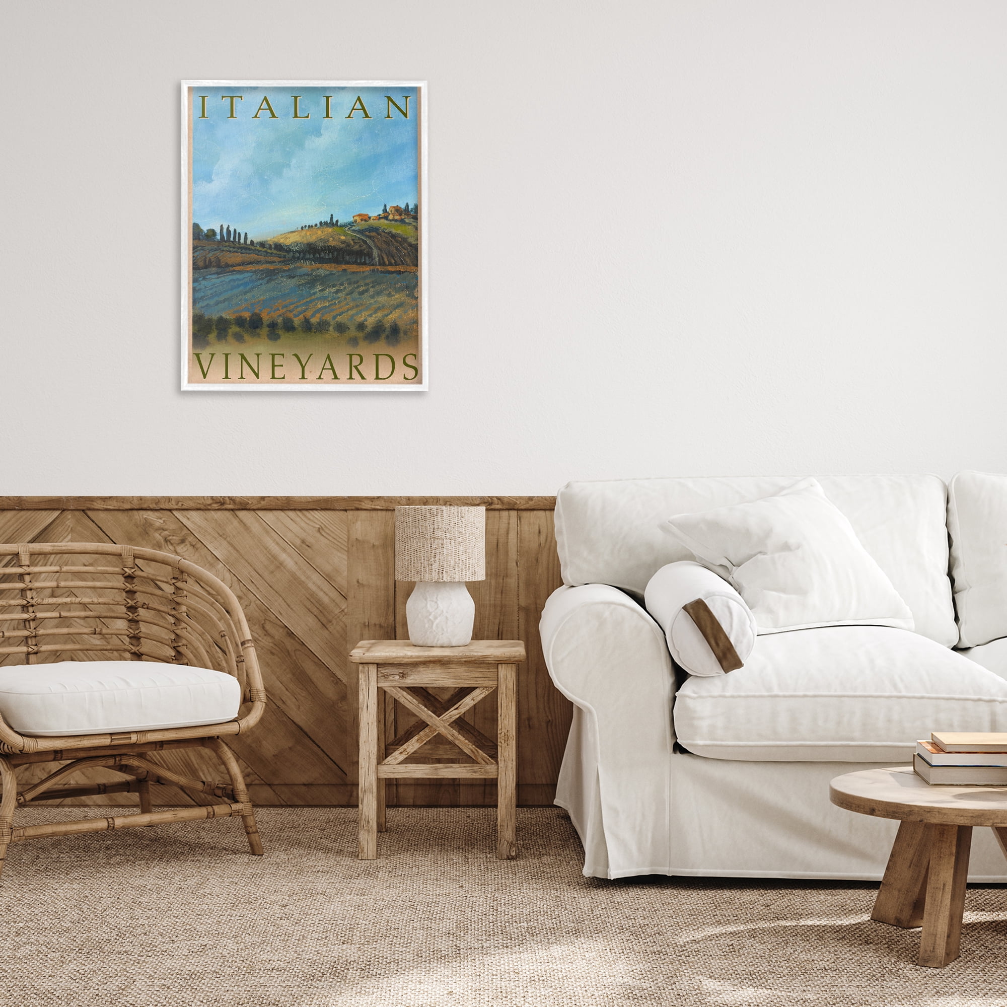 Stupell Industries Italian Vineyards Vintage Poster White Framed Giclee Art, design by Kingsley