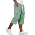 thumbnail image 5 of Nestiefly Long Cargo Shorts for Men Below Knee Waffle Drawstring Capris Pants Elastic Waist Lightweight Summer Resort Wear Light Green M, 5 of 8