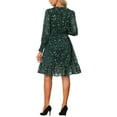 thumbnail image 3 of INSPIRE CHIC Women's Metallic Star Dress V Neck Smocked Waist A-Line Lantern Sleeve Dress S Dark Green-Floral, 3 of 6