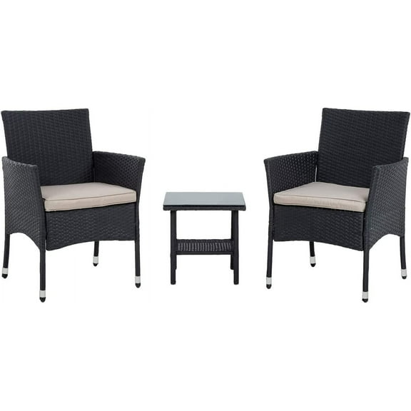 FDW Ensemble de Mobilier de Patio en Osier 3 Pcs, Chaises en Rotin d'Extérieur et Table Bistro, Ensemble de Conversation de Jardin, Noir