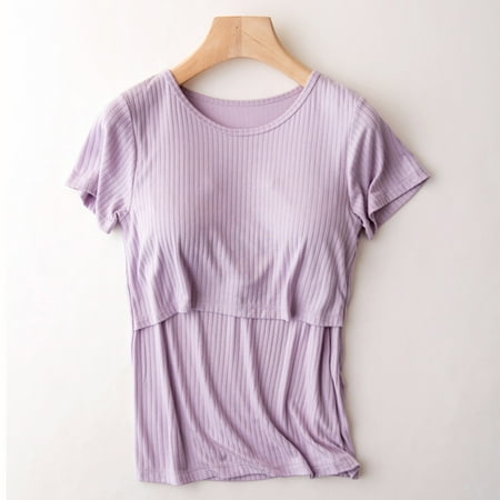 

Summer Savings Clearance 2023! Loopsun Nursing Tops for Breastfeeding Summer Women s Crew Neck Short Sleeve Solid Breast Feeding Pregnant Nursing T-Shirt Purple