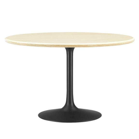 Modway Lippa 48" Round Artificial Travertine  Dining Table in Black Travertine