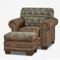 American Furniture Classics Model 8501-00-90 Deer Teal Tapestry Lodge Arm Chair with Matching Ottoman