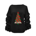 thumbnail image 2 of Yteetum Women's Christmas Crewneck Sweatshirts Oversized Christmas Tree Print Pleated Ruffle Trim Pullover Hoodless Sweatshirts Womens Casual Xmas Graphic Round Neck Loose Lantern Sleeve Sweatshirts, 2 of 5