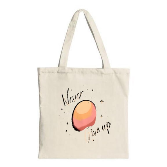 Stylish Canvas Tote Bag with Colorful Abstract Fruit Design & Motivational ' Never Give Up ' Message - Perfect for Shopping & Travel