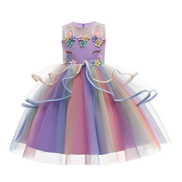 Robe de Princesse pour Filles Robe de Fête Robe de Bal en Dentelle Arc-en-Ciel Occasion Spéciale Bal - Jxlgv