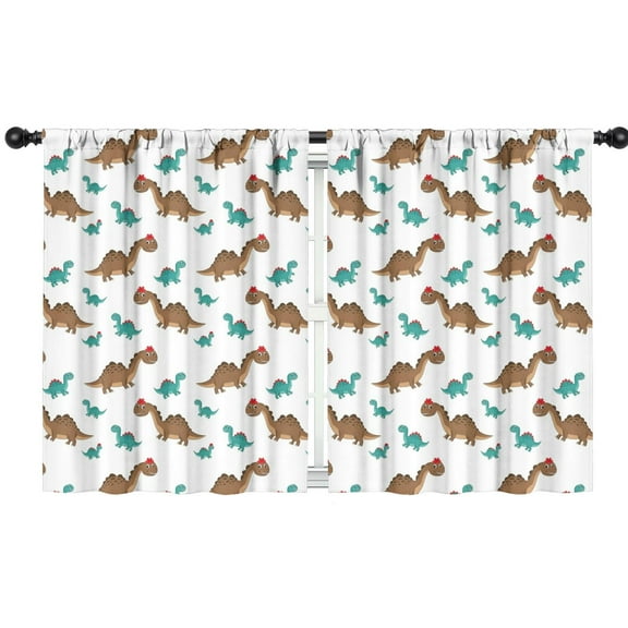 Blackout Kids Curtains,Brown and Teal Dinosaur Pattern Childrens Insulated Curtains Set Of 2,Bedroom Essentials,Toddler Room Decor 42"x54"