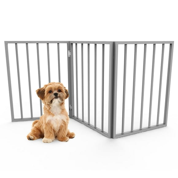 Wooden Pet Gate- Foldable 3-Panel Indoor Barrier Fence, Freestanding and Lightweight Design for Dogs, Puppies, Pets- 54 x24â (Gray Paint)