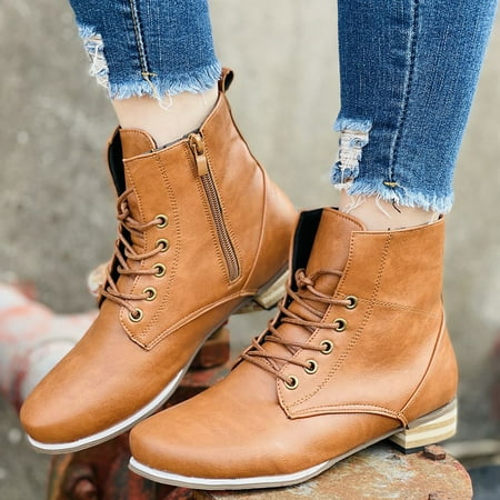 

FZM Women shoes Boots For Women Ankle Boots Zipper Heel Short Boots
