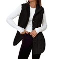 thumbnail image 2 of Women's Mid-Length Sleeveless Hooded Vest, Double Sided Fleece Cardigan, Button Front Plush Vest, Embossed Pattern Fleece Vest, Warm Winter Layering Piece, Casual Loungewear Vest Black XL, 2 of 4
