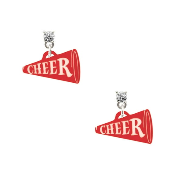 Delight Jewelry Acrylic 3/4" Red Cheer Megaphone Clear Crystal Post Earrings