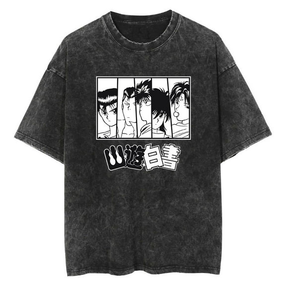 Anime YuYu Hakusho Washed Vintage T-Shirt Merch Casual Short Sleeved T Shirt Unisex TShirt