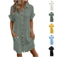 thumbnail image 1 of Meichang Robes Chemises pour Femmes en Coton à Manches Courtes Col Boutonné Robe Petite d'Été Robes T-Shirt avec Poches, 1 of 6