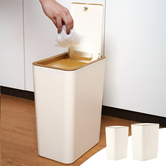 Kitchen Trash Can, Step-On Garbage Can with Lid, Tall Kitchen & Bathroom Trash Can, Small Office Waste Bin, Beige - Xuniizn
