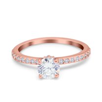 Rose Tone, Simulated Cubic Zirconia Size-6 Art Deco Wedding Engagement Ring 925 Sterling Silver