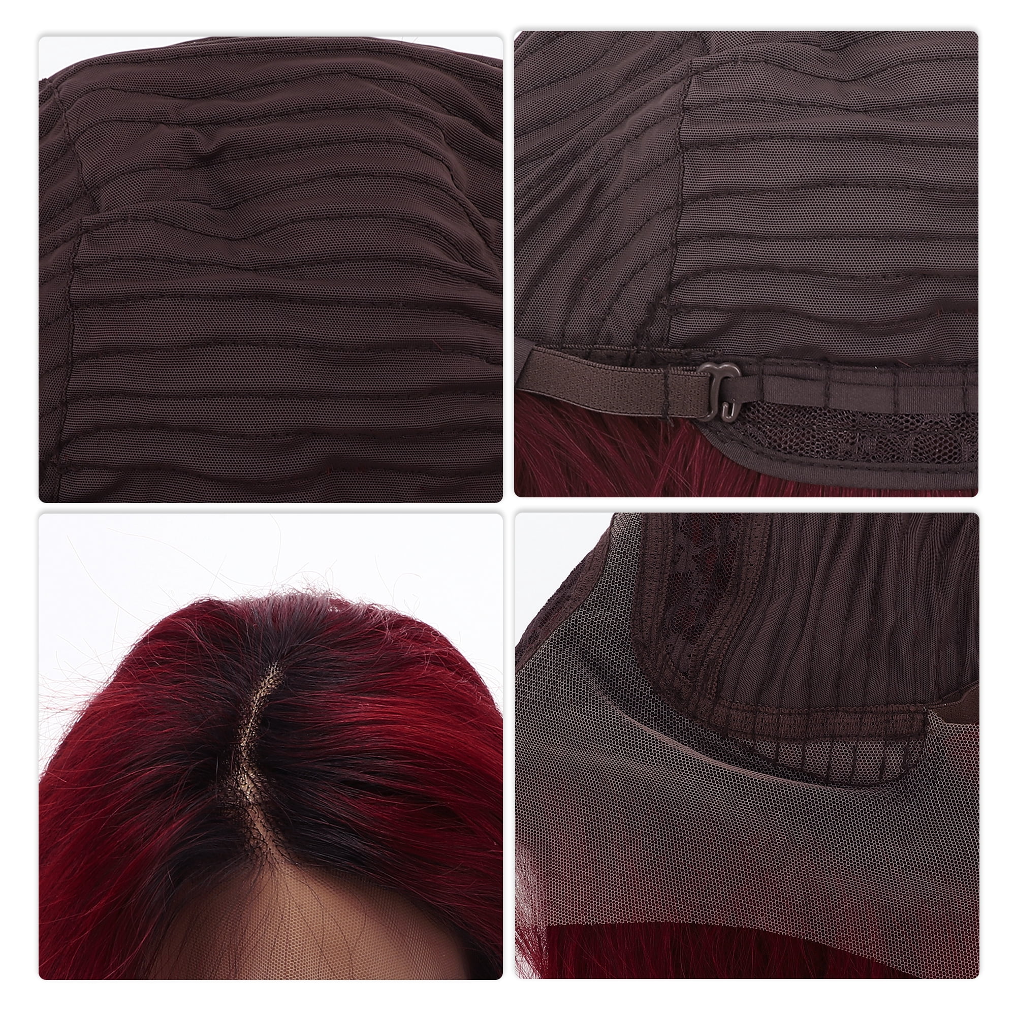 Unique Bargains 1 Pc Straight Short Hair Hair Wig Real Human Hair 6in 13x4x1in 150 Human Wig Black Red for Women