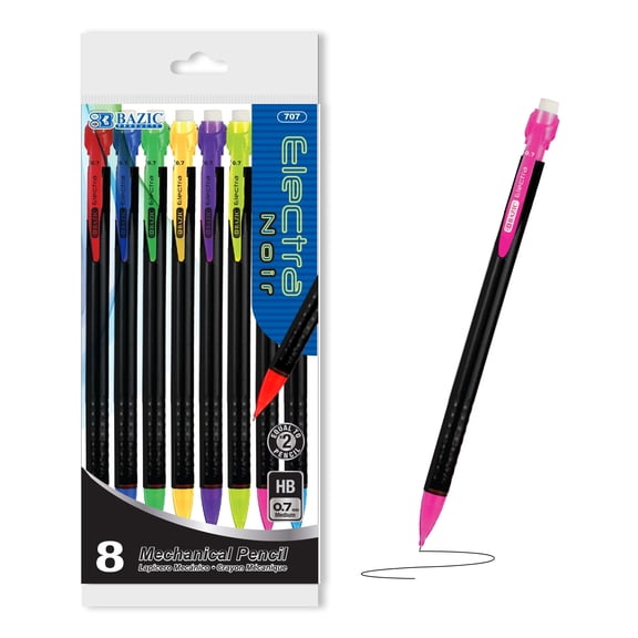 BAZIC Electra Noir Mechanical Pencil 0.7mm, (8/Pack), 1-Pack