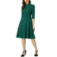 thumbnail image 2 of INSPIRE CHIC Women's Vintage Dress 3/4 Sleeves Stand Collar Office A-Line Dress XS Dark Green, 2 of 7