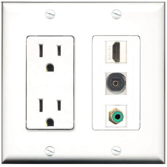RiteAV - 15 Amp Power Outlet 1 Port HDMI 1 Port RCA Green 1 Port Toslink Decorative Wall Plate