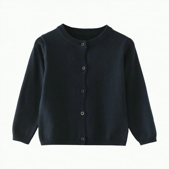 HCNTES Toddle Baby Girls Knit Cardigan Cotton Solid Candy Color Basic Long Sleeve Button Up Cardigan Sweater Fall Winter Clothes(3-4 Years,Navy#&6)