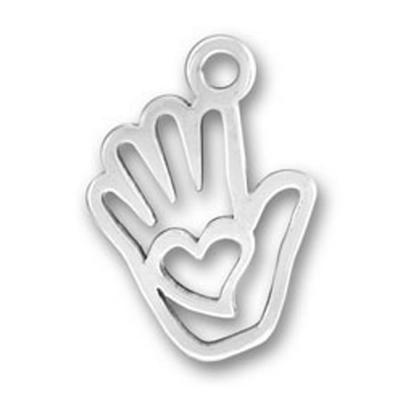 Sterling Silver 24" .8mm Box Chain Heart In Palm Of Hand Outline Pendant Necklace