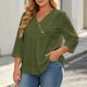 thumbnail image 1 of Neewe Women's Casual 3/4 Sleeve Plain V-Neck Button Decoration Pleated Blouses Tops T-Shirts S-XXL, 1 of 7
